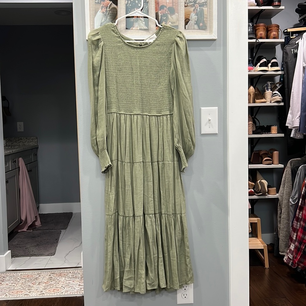 Sage Green Smocked Midi Dress